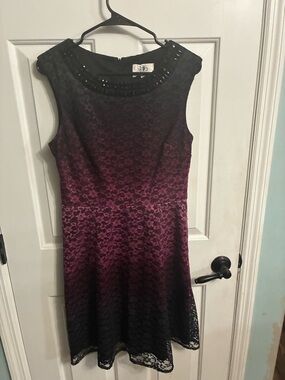 SD Collection Purple-to-Black Lace Fit-and-Flare Mini Dress